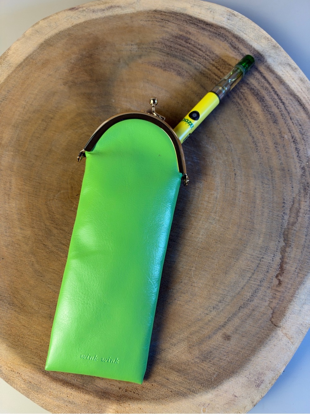 Kate Spade Wink Wink “eyeglass case” (dab pen) in lime green faux leather
